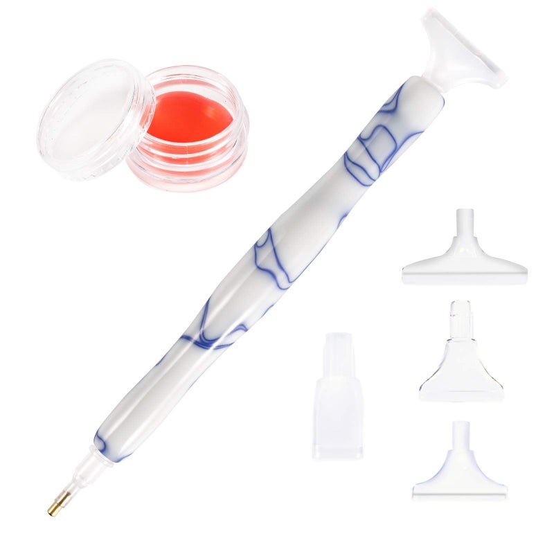 Rovyfota Diamond Painting Pen, Handmade Resin Diamond Painting Pens with Glue Clay and Various Tips, More Comfortable and Faster, 5D Diamond Painting Tools for Diamond Paintings Hobby (White) - Image 1